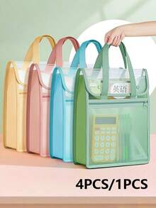 HUAJIE Large Capacity A4 PP Diagonal Stripe Tote File Bag, Snap Button Transparent Cover Document Bag, Portable Handheld School Book Storage Tote, Student Office Stationery Storage Bag - Single Piece - View 9