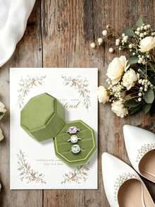 1pc Velvet Ring Box, Octagonal 3-Slot Ring Box, Wedding Ceremony Ring Box, Multiple Ring Storage Box, Suitable For Engagement Rings - Multicolor - View 2