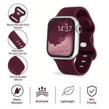 1 pieza Correa de reloj de silicona de unicolor con hebilla de mariposa, estilo casual y unisex, compatible con Apple Watch de 38mm, 40mm, 41mm, 45mm, 46mm, 44mm, 42mm, 49mm. Suave, cómoda, resistente al agua, banda de repuesto compatible con Apple Watch Series SE8/7/6/5/4/3/2/1 - Burdeos - Ver 2