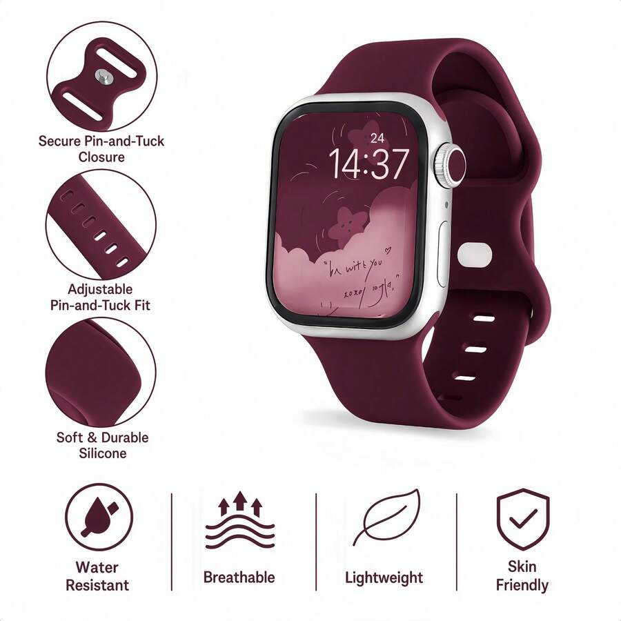 1 pieza Correa de reloj de silicona de unicolor con hebilla de mariposa, estilo casual y unisex, compatible con Apple Watch de 38mm, 40mm, 41mm, 45mm, 46mm, 44mm, 42mm, 49mm. Suave, cómoda, resistente al agua, banda de repuesto compatible con Apple Watch Series SE8/7/6/5/4/3/2/1