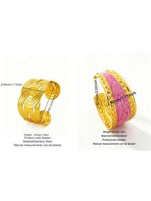 VceTd 2PCS Minimalist Exaggerated Style Asymmetrical Geometric Line Design Stainless Steel Women's Bracelets Suitable For Daily Wear Or Vacation Or Gift - Yellow Gold - View 15