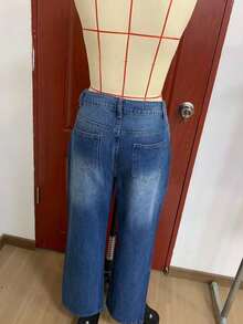 Cross-Border Women's Women's Insert Pocket Loose Casual Basic Straight Jeans - Dark Wash - View 1