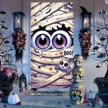 Halloween Willkommens-Türbanner, Cartoon-Mumie-Thema Familienbanner, Türabdeckung, Türflagge, Türvorhang, Feiertagsfeier-Partydekoration, Karneval Garten Eingang Terrasse Atmosphäre Hängedekoration - Verschiedenfarbig - Übersicht 2