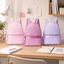 (客製化刺繡) 條紋後背包，大容量，輕量，休閒學生書包，Ins風格 - 彩色 - 查看 11