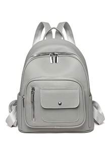 1pc Fashionable Avant-Garde Campus Style Multi-Pocket Solid Color PU Faux Leather Backpack, Women's New Minimalist Versatile Shopping Shoulder Bag - Multiple Colors - View 15
