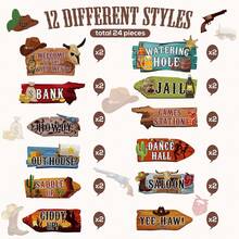 24pcs Western Party Direction Signs, Yard Cowboy Rodeo Theme Hollow Wild West Welcome Sign Decor, Western Birthday Photo Prop Background Wall Party Decoration - Multicolor - View 6