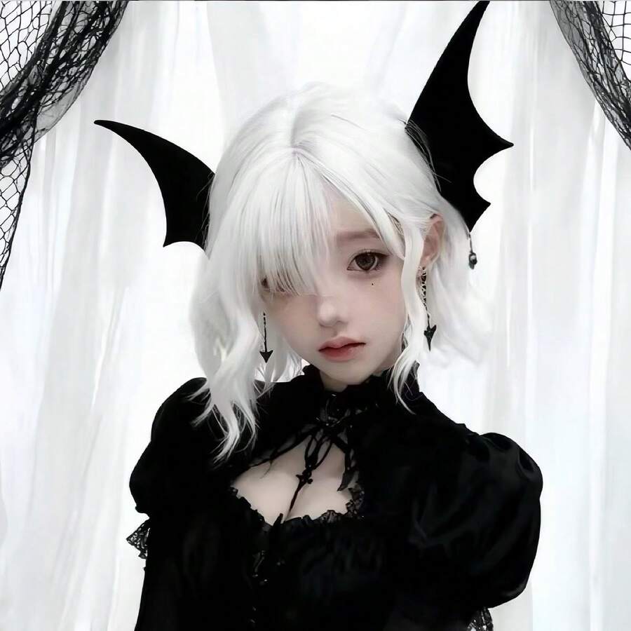 2pcs Little Devil Bat Hair Clips Funny Holiday Cosplay Photo Performance Prop Hair Accessories,Halloween - Black - View 1