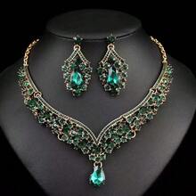Women's 3 PiecesBridal Wedding Necklace & Earrings Set, Elegant Wedding Party Accessory Combination - Black - View 12