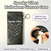 Kantong Kacamata Portabel dengan Kain Pembersih Terintegrasi, Motif Topi Penyihir Halloween dan , Tas Penyimpanan Kacamata Lembut dan Modis dengan Gantungan Kunci, Ringan - MultiWarna - View 9