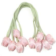 5PCS Rhinestone Studded Tulip Bud Flower Rope Ribbon, Sweet Style 3D Fabric Flower, Party Wedding Daily Wear Hair Accessory Clothing DIY Supplies, Shoe Hat Bag Decoration, Gift Packaging Decoration For Elders, Handmade Floral Craft Material - Tulip - View 10
