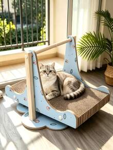 Multifunctional Cat Scratcher Made Of Wear-Resistant Corrugated Paper For Cats To Sharpen Claws And Rest, Equipped With Cat Teaser Toys, Featuring A Stable And Attractive Cloud-Shaped Base - one-size - View 1