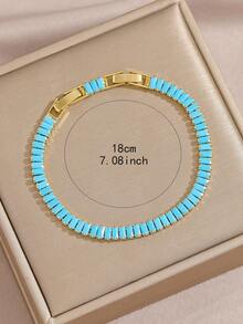 1pc Copper Zirconia Decorated Classic Tennis Chain Bracelet, Multi-Size Turquoise Inlaid Design Bracelet, Minimalist Versatile Style, Suitable For Women's Daily, Bar, Travel And Other Occasions - Gold - View 6