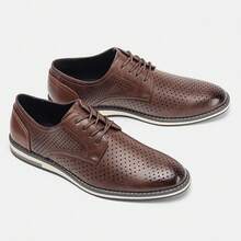 Men's Breathable Hollow-Out Cool Fashion Versatile Beach Vacation Casual Oxford Shoes, New Summer Lightweight Non-Slip Derby Shoes - Burgundy - View 4