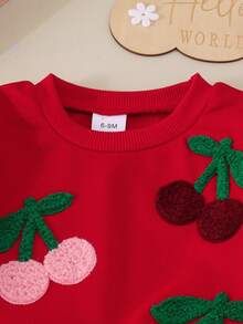 2pcs Baby Girl Cute Casual Red Towel Embroidered Flower Long Sleeve Sweatshirt And Pants Set Thin Spring Autumn - Red - View 4