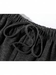 Minimalist Casual Versatile Loose Straight Leg Draped High Waist Wide Leg Pants With Drawstring Long Pants For College Office Daily Home Wear Autumn Winter - Grey - View 3