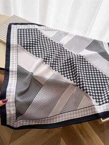 1pc Women's Vintage Houndstooth Diagonal Striped Small Square Bandana, Colorblock Geometric Patchwork Satin Silk Scarf, Versatile Necktie Hairband Bag Tie, Commuter Office Chic Outfit Accessory - Multicolor - View 4