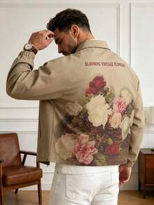 Men's Spring/Autumn Casual Floral Print Lapel Collar Jacket - Camel - View 4