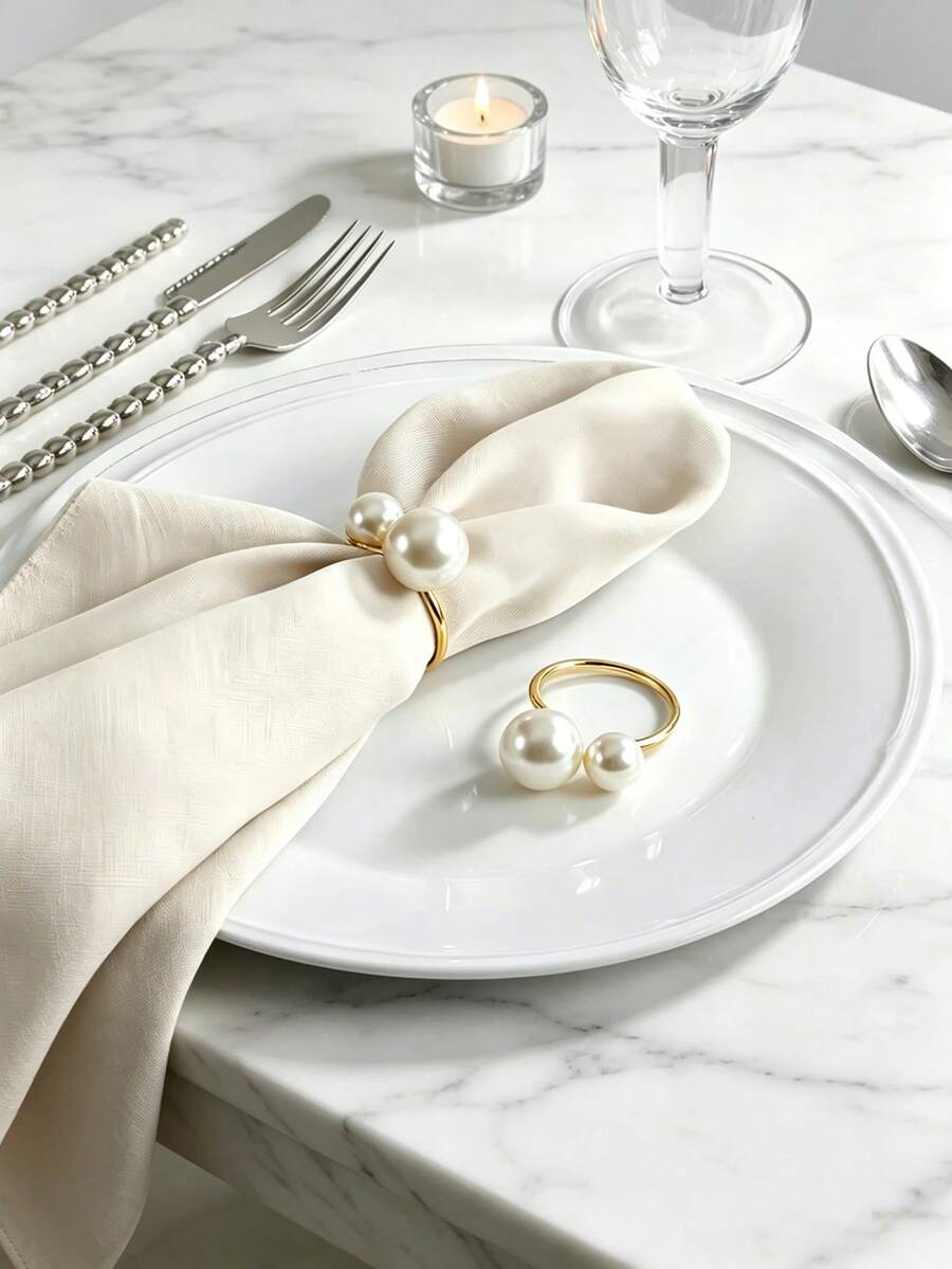 6/12/1pc Metal Pearl Napkin Rings - Gold Metal Napkin Rings, Napkin Holders, Napkin Ring Set, Fashion Rings, Wedding Party Dinner Table Decor, Elegant Decoration, DIY Activities, Restaurant, Holiday, Home Gathering, Banquet, Picnic