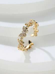 1Pc Simple And Fashionable Micro Inlaid Butterfly Ring For Women's Opening Adjustable Ring For Women's Accessories - Butterfly - View 5