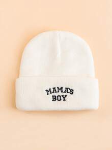 1PC Toddler "MAMA'S BOY" Embroidered Knit Beanie Hat, Foldable Warm Elastic Winter Cap, Cute Daily Outdoor Head Protection Hat - Multicolor - View 5