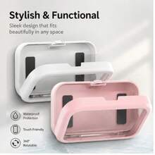 1Pc 360° Rotatable Waterproof Anti-Fog Bathroom Phone Holder Punch Free Wall Mount Touch Screen Phone Case For Shower Bathtub Kitchen Cooking Recipe Viewing Household Dorm Mobile Phone Storage Bracket - Multicolor - View 5