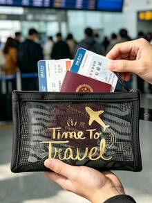 Airplane Theme Mesh Document Organizer/Passport Holder, Multiple Airplane Route, Travel Element, English Letter Print, Thickened Transparent Mesh Fabric, Visible Large Capacity, Smooth Zipper, Lightweight And Portable. Suitable For Travel, Vacation, Boarding, Passport, Ticket, Document Storage, Daily Storage Of Tickets And Stationery, Fits Men And Women Travelers, Back To School Season, Travel Season Gift Choice, Practical Small Gift For Travel-Loving Friends And Family! - Multicolor - View 12