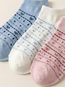 5 Pairs Popular Floral Vintage Bow Short Socks - Multicolor - View 4