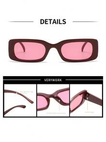 Verywork1 Pair Rectangular Minimalist Fashion Brand Design Women's Sunglasses, Comes With Storage Case And Cleaning Cloth, Suitable For Outdoor Activities, Vacation Travel, Daily Sun Protection, Street Style Matching, Etc. - Multicolor - View 3