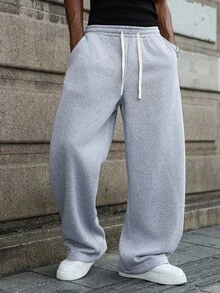 Men's Plus Size Loose Drawstring Sweatpants, Elastic Waist Wide Leg Casual Long Pants, With Pocket Design, Street Style Straight Leg Pants, Unisex Multi-Functional Sports Sweatpants, Suitable For Watching World Cup And Daily Wear, Best Father's Day Gift For Dad - Grey - View 1