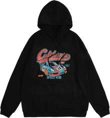 Women's Oversized Hoodies Vintage Car Graphic Fleece Sweatshirt Hooded Fall Top With Pocket - Black - View 1