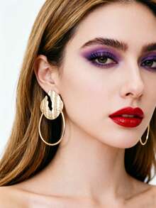 sehuoran 1 Pair Zinc Alloy Hollow Electroplated Matte Gold Geometric Women's Large Stud Earrings For Evening Party - Style - View 8