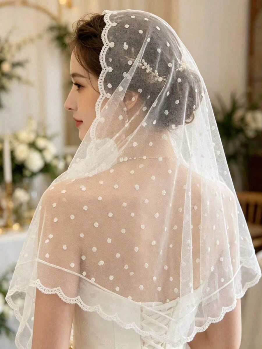1pc Solid Color Floral Lace Mesh Embroidered Shawl Headscarf Triangle Scarf - S55884-white - View 1