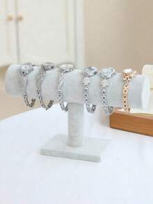 1pc Elegant Velvet T-Shaped Bracelet Display Stand - Desktop Jewelry Rack, Multi-Functional Desktop Accessory Organizer, Sturdy Plastic Base, Suitable For Necklace, Bracelet And Watch Storage - Grey - View 8
