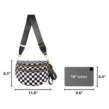 Bolsa transversal xadrez, pochete feminina, bolsa de ombro espaçosa com alça de ombro. - xadrez preto - Visão 6