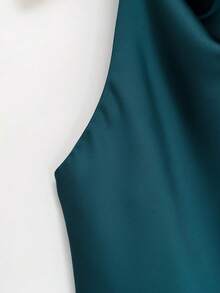 Spring/Summer Solid Color Satin Halter Neck Backless Top - Dark Green - View 6