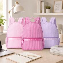 (客製化刺繡) 條紋後背包，大容量，輕量，休閒學生書包，Ins風格 - 彩色 - 查看 10