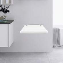 Wall Mounted Foldable Shower Bench, Collapsible Wall-Mount Seat With Slatted Board Design, Space Saving Wall Fixed Stool For Entryway, Shower Room, Corridor Temporary Sitting Use - White - View 8