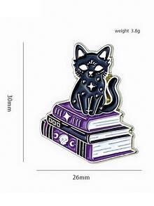 Black Cat Book Brooch Cute Gothic Enamel Pin Witchy Style Badge For Backpack Jacket Decoration - Black and White - View 6