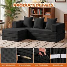 6-In-1 Boneless Couches L-Shaped Modular Sectional Sofa| Cloud Couch Sectional & Tri-Folding Mattress| Corduroy Pet-Friendly Convertible Sofa Bed With 800LB Capacity Apartment, Guest Room JMLS - Black - View 8