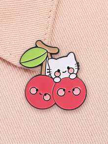 1pc Cute Cherry Cat Enamel Pin, Cartoon Kitty On Smiling Cherry, Sweet Fashion Accessory For Clothes And Backpacks, Gift For Cat And Fruit Lovers - Multicolor - View 5