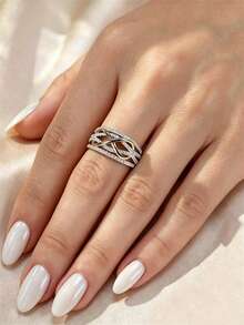 1 Elegant Silver And Gold-Color Infinite Love Rhinestone Engagement Or Wedding Anniversary Gift Ring - Gold - View 4