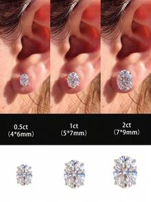 1對橢圓爪鑲鑽耳環 0.5CT-2CT 925純銀 優雅浪漫女款耳環 高品質 生日禮物 週年禮物 - 橢圓鑽耳釘 - 查看 2
