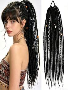 Ekstensi Rambut Ekor Kuda Kepang Gaya Bohemian 24 Inci Bervolume Tinggi Ringan Gaya Viking Ekor Kuda Kepang Panjang dengan Aksesori Rambut Manik-manik - MultiWarna - View 18