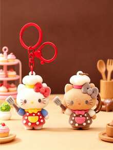 SANRIO Super Cute Chef Cat Keychain, 4 Colors Available! Lightweight And Portable, Perfect For Matching With Bags And Keys, A Cute Daily Accessory For Cartoon Lovers! - A - View 3