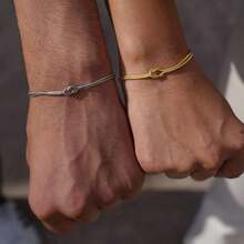 VJS 1pc Luxury Style Dual-Tone Stainless Steel Knot Design Open Cuff Bracelet, Suitable For Women's Daily Commute Wear - Knot Bracelet - View 7