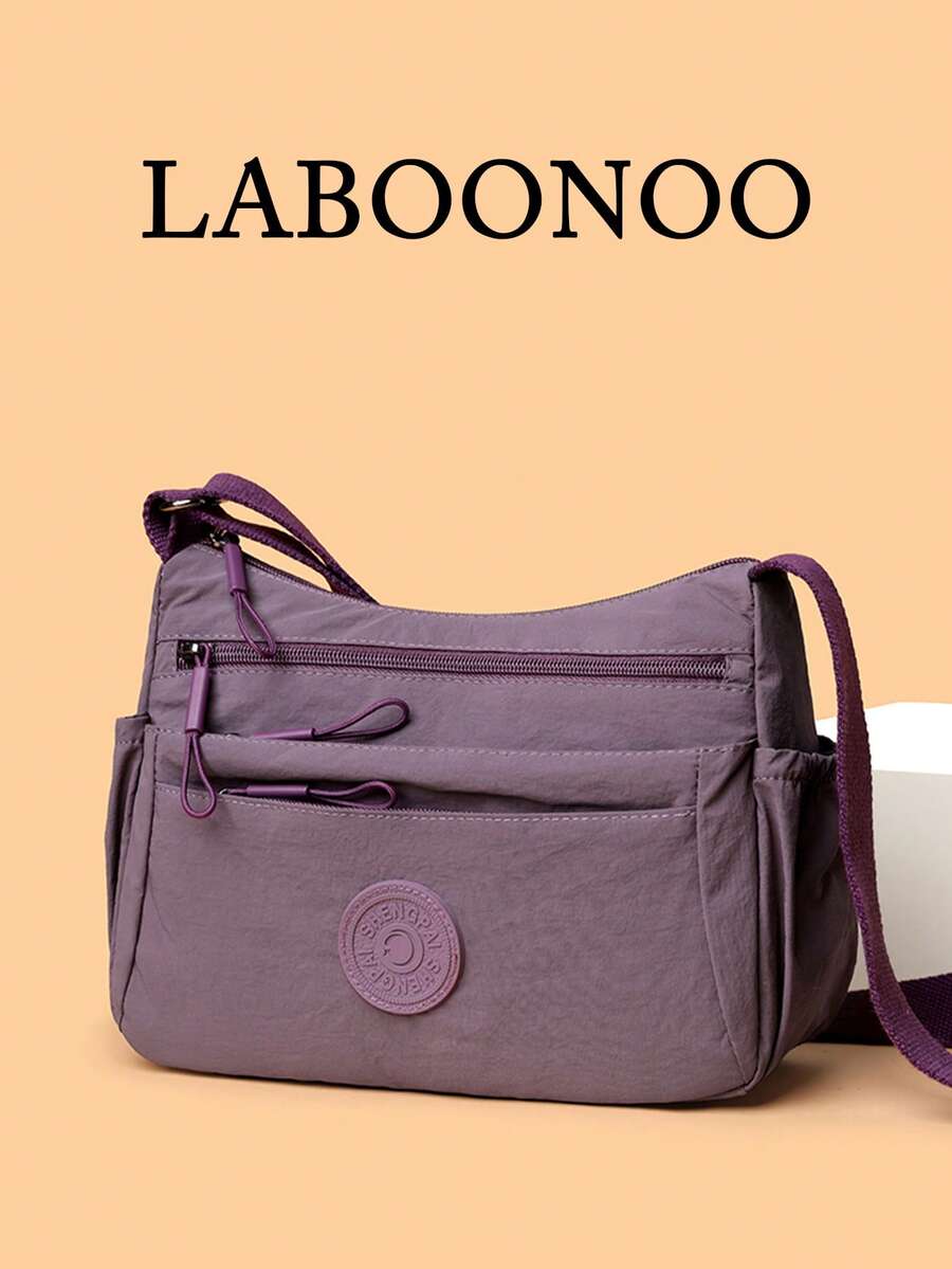 Casual Nylon Shoulder Bag With Adjustable Strap, Multi-Compartment Crossbody Bag, Solid Color, Zipper Closure, Polyester Lining, Lightweight For Daily Use - Purple - View 1