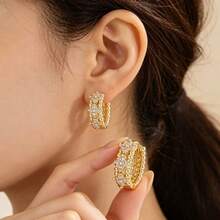 1 Pair New Fashion Elegant Round Woven Hoop Earrings For Women's Daily Wear - Gold - View 3