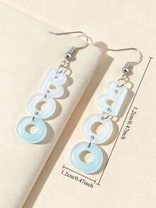 1Pair Frosted Light Blue Separate BOO Letter Chain 2D Flat Acrylic Hook Dangle Earrings, Halloween Spooky Word Text Drop Earrings For Women, No Box. - BOO - View 4