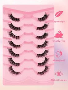 7 Pairs Half Lashes Cat Eye With Clear Band Wispy False Eyelashes Natural Look 3/4 Corner Lashes Short Accent Lashes With Transparent Band - Black - View 2