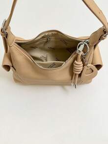 Tas Selempang Wanita Kasual Warna Khaki Muda dengan Kantong Samping dan Tali Bahu Lebar yang Dapat Diatur, Model Selempang, Cocok untuk Bepergian. - Khaki - View 10